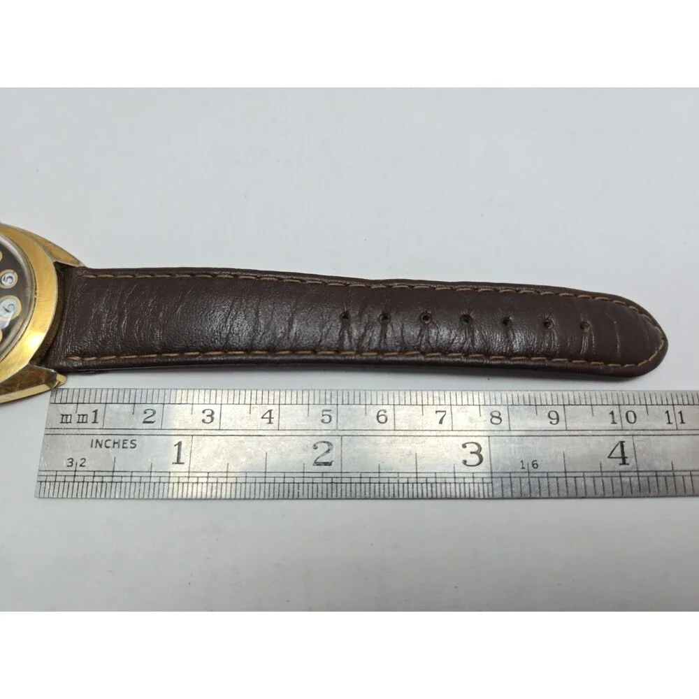 Vintage 1976 Timex Marlin Telephone Dial Day Date Hand Wind Gold Tone Mens Watch